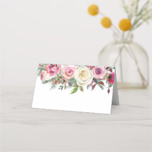 Fleurs élégantes rose blanche Nom Numéro Cartes