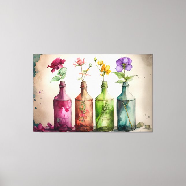 Fleurs En Bouteilles, Impression Florale, Art Flor (Recto)