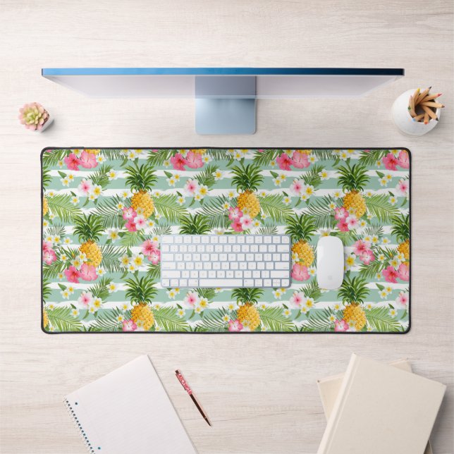 Fleurs et ananas Turquoises rayures (Bureau 1)
