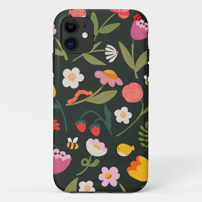 Fleurs et animaux. Conception de coque pour iPhone (Dos)