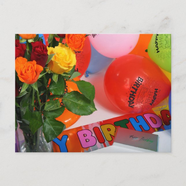 Fleurs et ballons Carte d'anniversaire (Devant)
