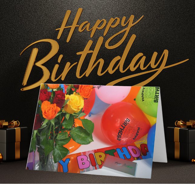 Fleurs et ballons Carte d'anniversaire (Flowers and Balloons Birthday Card)