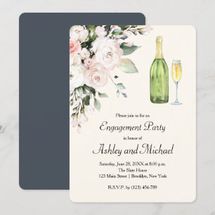 Fleurs et Champagne Engagement Party Invitation