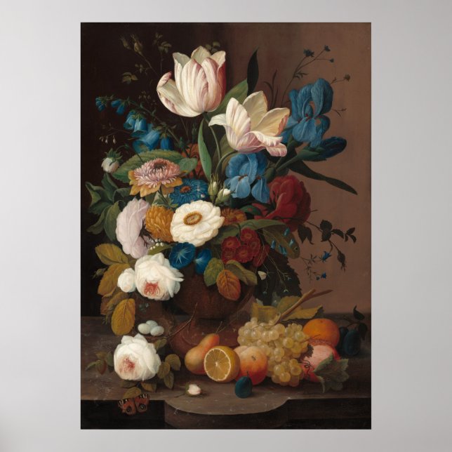 Fleurs et fruits - Poster d'Art fin Gravin Roesen (Devant)