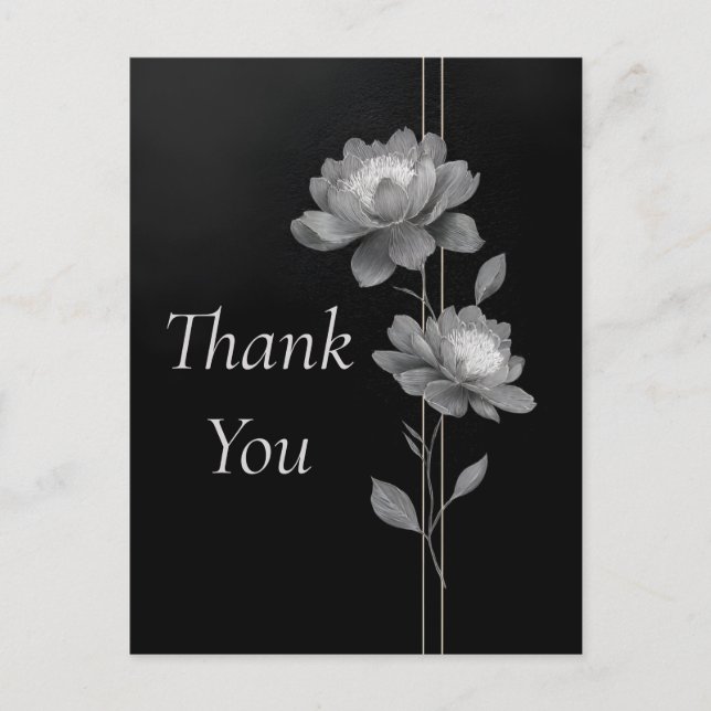 Fleurs et lignes en argent sur Carte de remercieme (Devant)