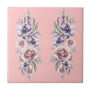 Fleurs et papillons Carreaux en céramique rose Vin