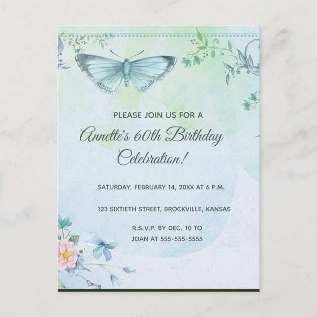 Fleurs et papillons modifiables Invitation d'anniv (Devant)