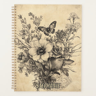 Fleurs et papillons rustiques - Papier vieilli (12