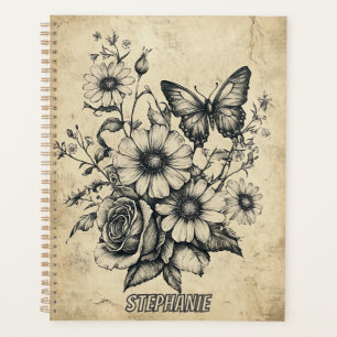 Fleurs et papillons rustiques - Papier vieilli (6)