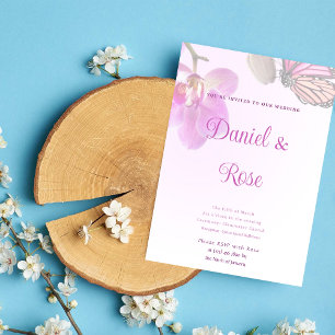 Fleurs et papillons tropicaux Faire-part de mariag