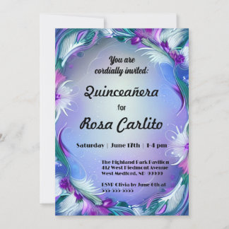 Fleurs et plumes Quinceañera Invitation