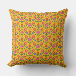 Fleurs et Pois sur Coussin jaune ou coussin