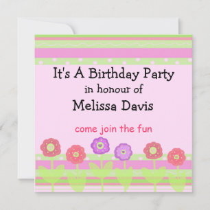Fleurs et rayures modernes Invitation Anniversaire