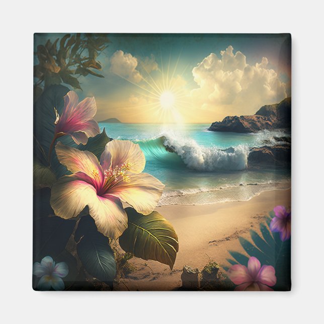 Fleurs exotiques hawaïennes, aimant océan et plage (Devant)
