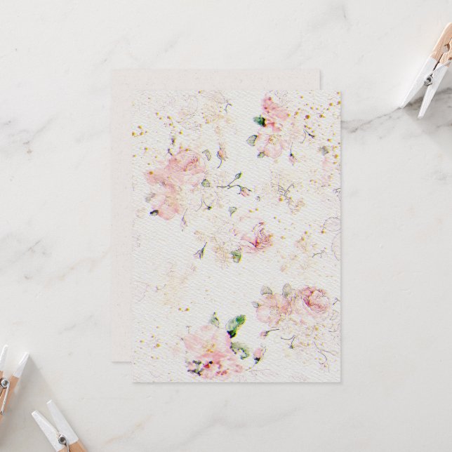 Fleurs Faire-part de mariage sur papier aquarelle  (Devant/Arrière en situation)