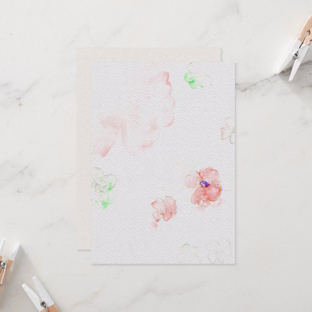 Fleurs Faire-part de mariage sur papier aquarelle  (Devant/Arrière en situation)