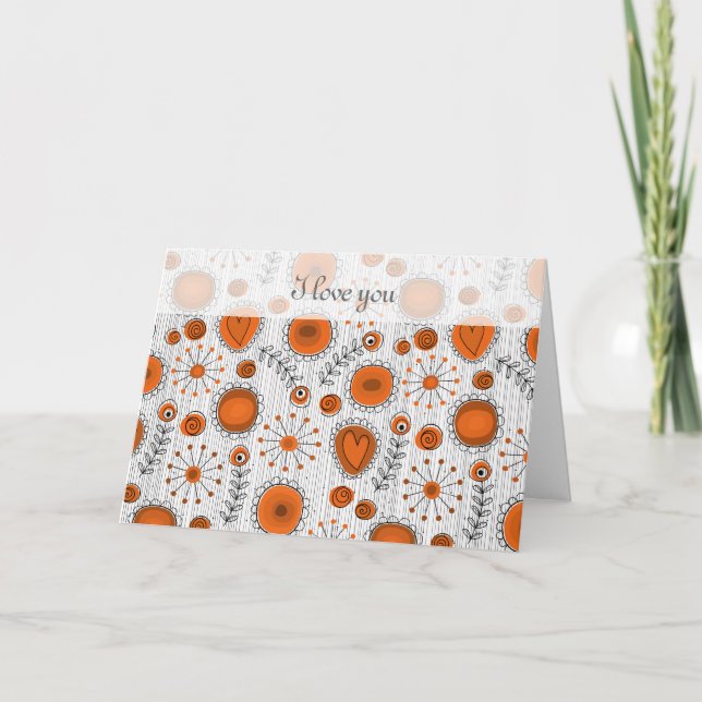 Fleurs fantaisistes en carte orange Je t'aime (Devant)