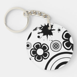 Fleurs fantaisistes noires, cercles, motif éclabou