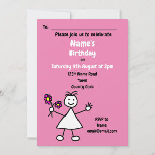 Fleurs filles mignonnes rose Invitation fête d'ann