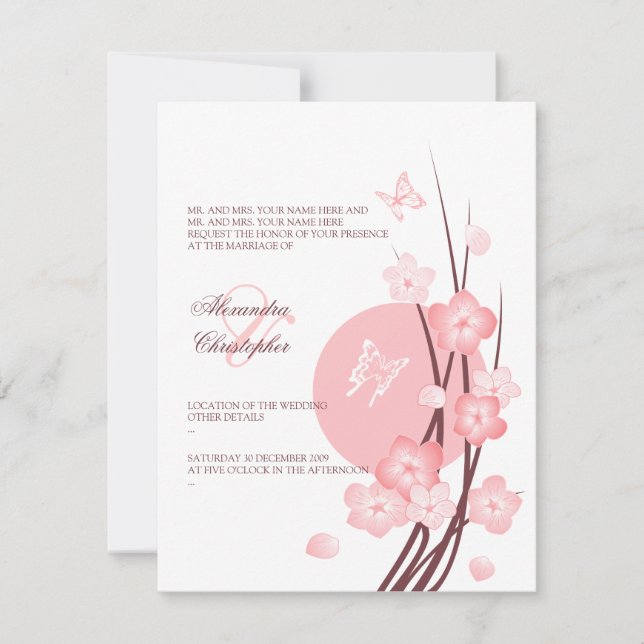 Fleurs Fleuris Papillons Faire-Part de Mariage 2 (Devant)