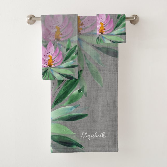 Fleurs Fleurs Lilac Aquarelle rose Monogramme (En situation)