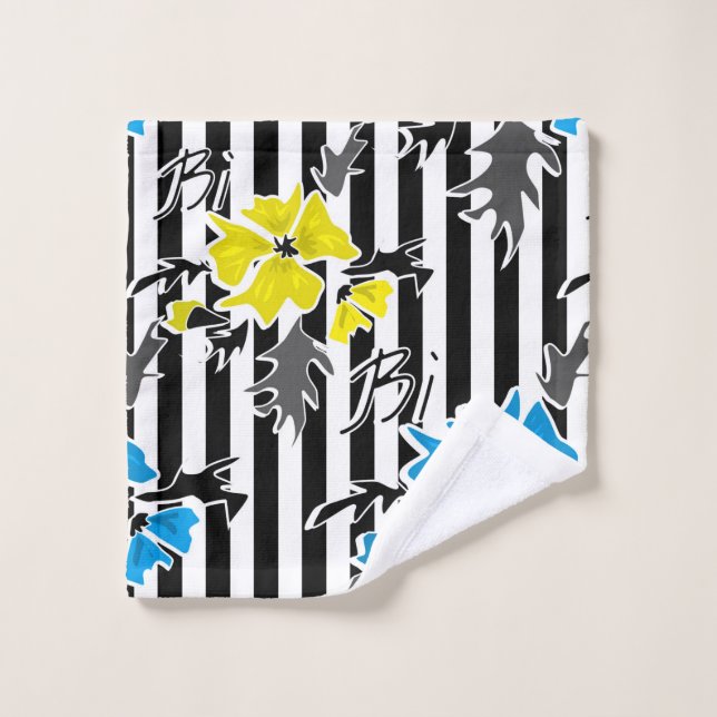 Fleurs florales bleues jaunes gris feuille st (Gant de toilette)