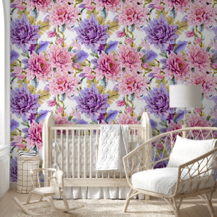 Fleurs florales collage mur murale rose violet chi