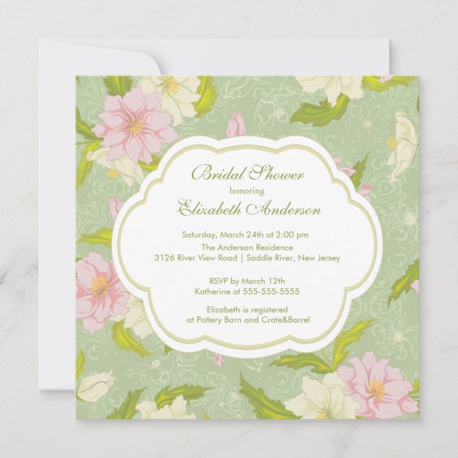 Fleurs florales Invitation douche nuptiale rose (Devant)