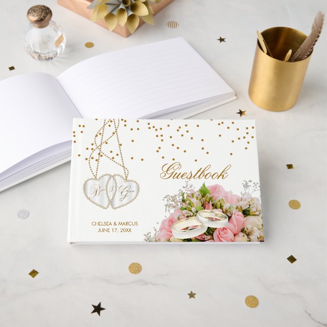 Fleurs florales rose rose - Livre d'invité Mariage (Recto ouvert)
