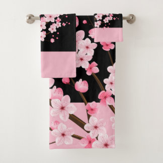 Fleurs florales roses serviettes noires et roses