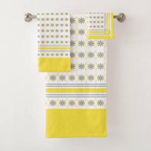 Fleurs géométriques jaunes et gris sur blanc