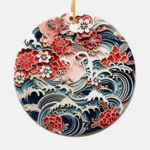 Fleurs japonaises et onaises ornement en céramique