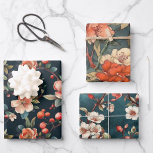 Fleurs japonaises Motif 3 Feuilles papier d'envelo