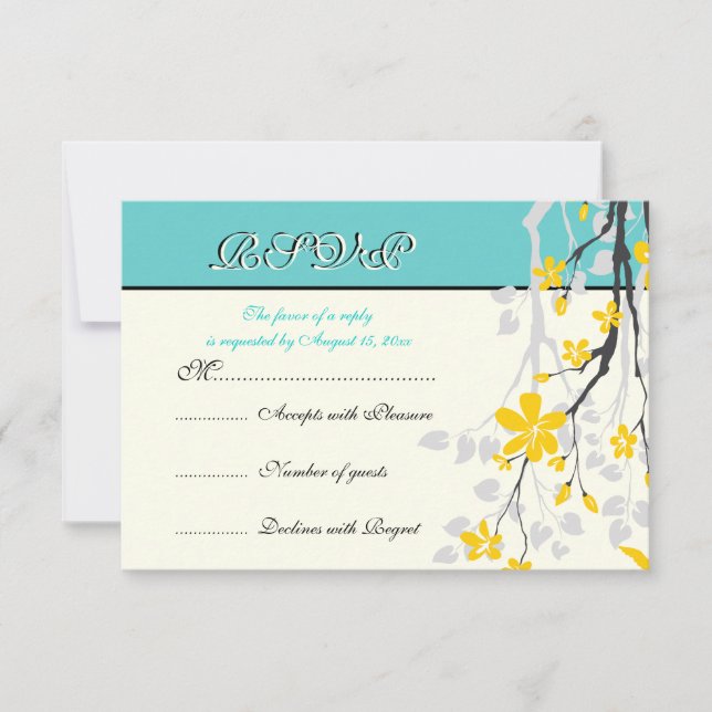 Fleurs jaune turquoise mariage carte RSVP (Devant)