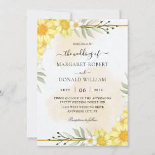Fleurs jaunes avec invitations à un mariage d'or