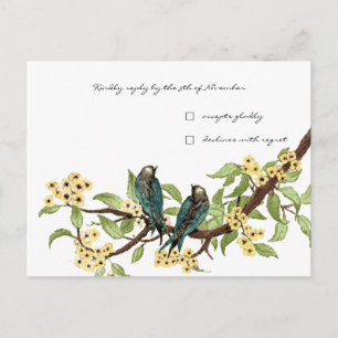 Fleurs jaunes Carte de réponse aux oiseaux Vintage