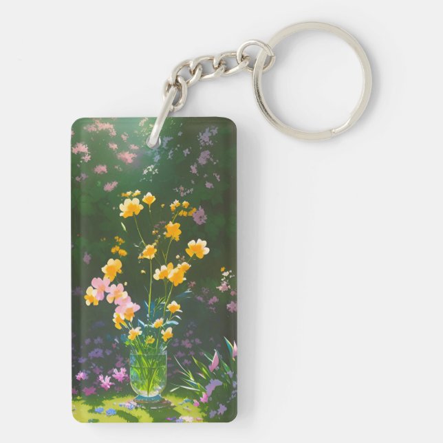 Fleurs jaunes dans un Porte - clé acrylique de jar (Dos)