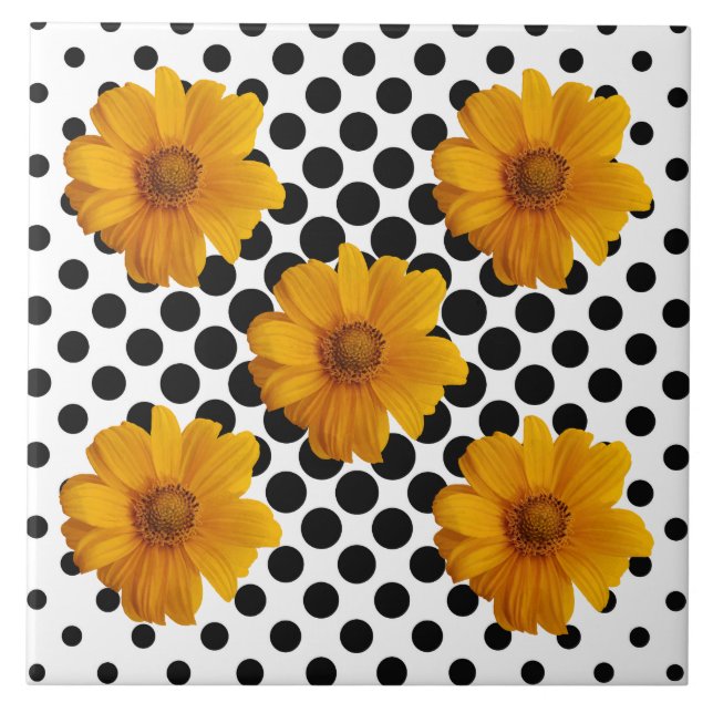 Fleurs jaunes ensoleillées sur Carreaux à points n (Devant)