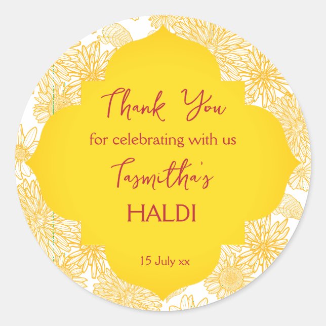 Fleurs jaunes haldi merci sticker (Devant)