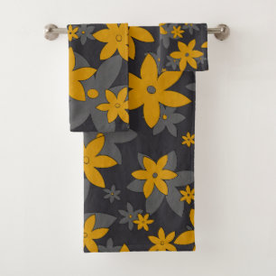 Fleurs jaunes moutarde sur gris foncé et vignes