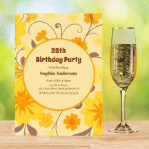 Fleurs jaunes rétro soleil - Invitation d'annivers