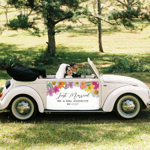 Fleurs Lumineuses Juste Marié Voiture Bannière