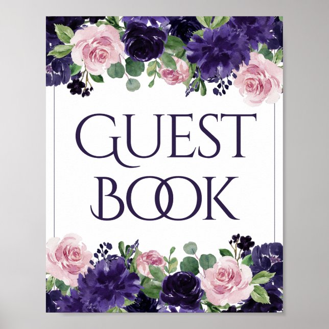 Fleurs luxuriantes | Panneau du livre d'or violet  (Devant)