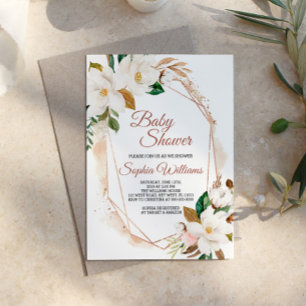 Fleurs Magnolia et Baby shower d'or Invitation