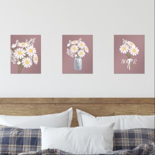 Fleurs marguerites blanches Monogramme Rosy Ensemb