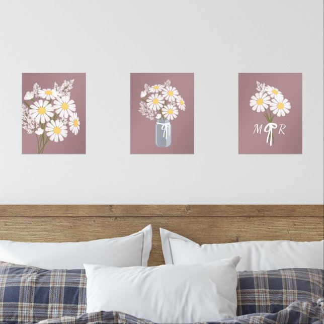 Fleurs marguerites blanches Monogramme Rosy Ensemb (Chambre à coucher)