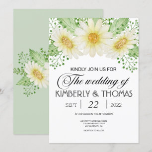 Fleurs marguerites Faire-part de mariage aquarelle