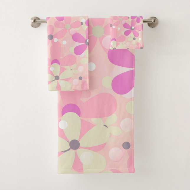 Fleurs marguerites Rose, Violet, Serviette De Bain (En situation)