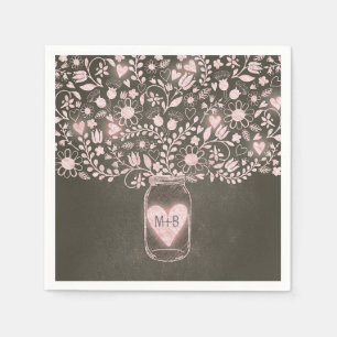 fleurs mason pot rose mariage serviettes en papier
