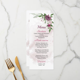 fleurs mauves roses verdure menu mariage